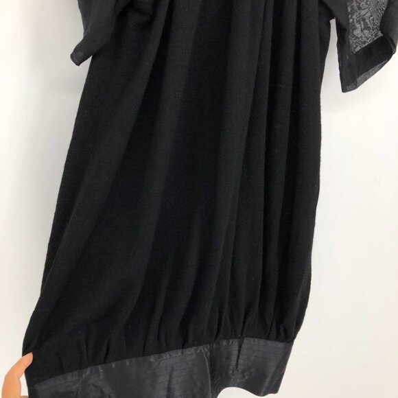 NWT Erica Davies Wool Gauze Short Puff sleeve Black Mini Dress with satin hem XS - Picture 12 of 16